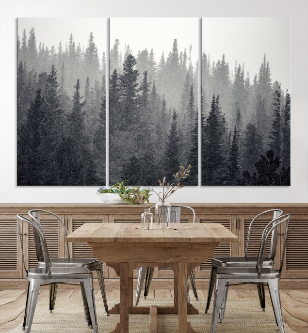 Dark Foggy Forest Misty Landscape Wall Art Canvas Print Framed