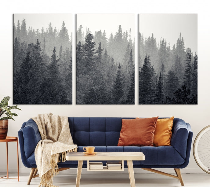 Dark Foggy Forest Misty Landscape Wall Art Canvas Print Framed