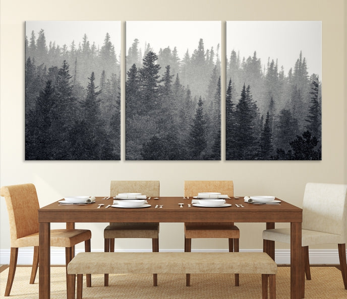 Dark Foggy Forest Misty Landscape Wall Art Canvas Print Framed