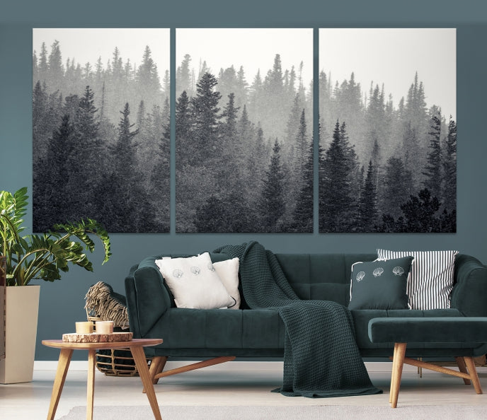 Dark Foggy Forest Misty Landscape Wall Art Canvas Print Framed