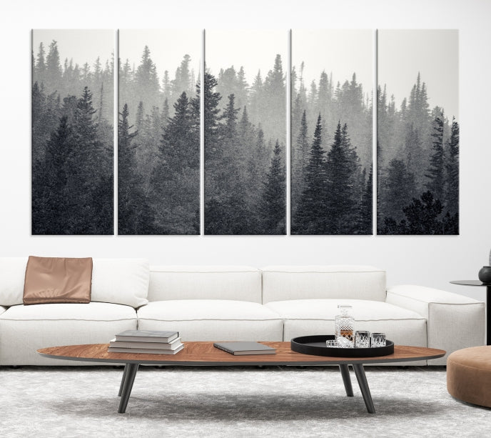 Dark Foggy Forest Misty Landscape Wall Art Canvas Print Framed