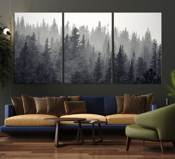 Dark Foggy Forest Misty Landscape Wall Art Canvas Print Framed