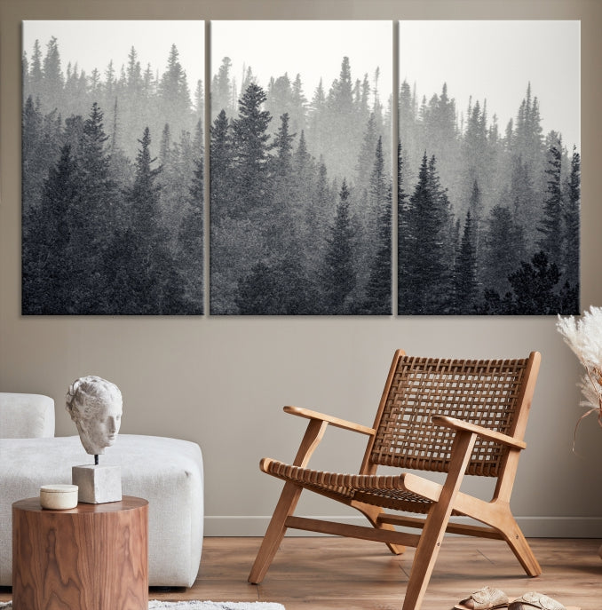 Dark Foggy Forest Misty Landscape Wall Art Canvas Print Framed