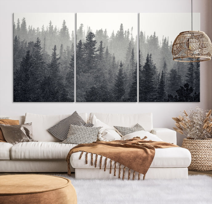 Dark Foggy Forest Misty Landscape Wall Art Canvas Print Framed