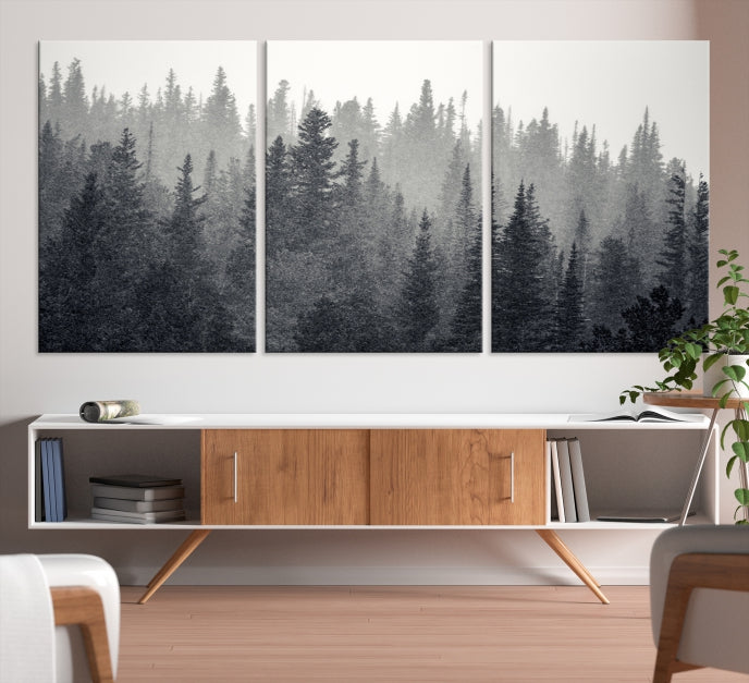 Dark Foggy Forest Misty Landscape Wall Art Canvas Print Framed