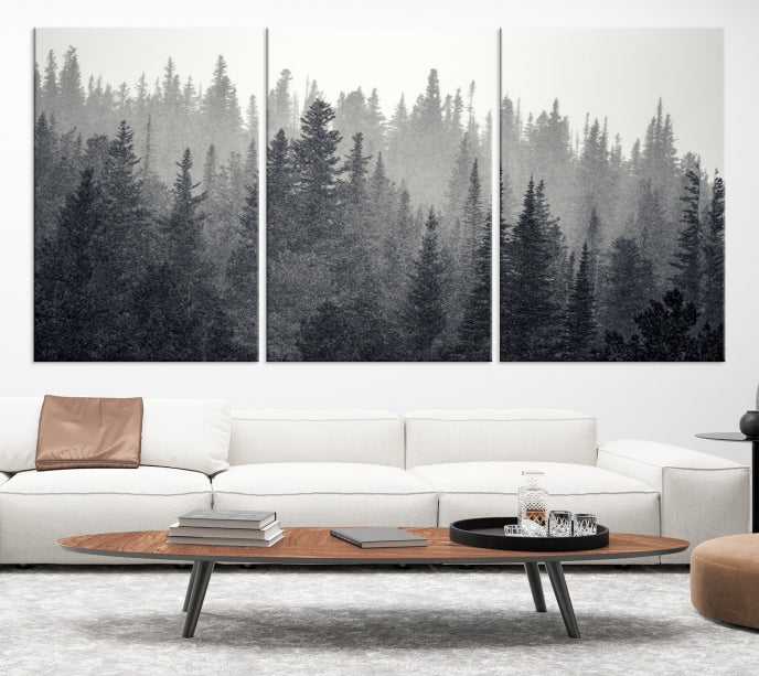 Dark Foggy Forest Misty Landscape Wall Art Canvas Print Framed