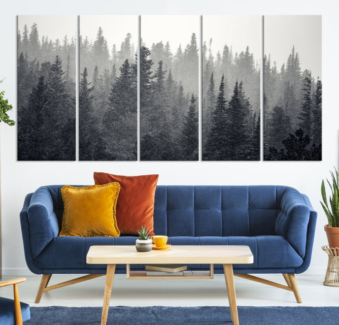 Dark Foggy Forest Misty Landscape Wall Art Canvas Print Framed