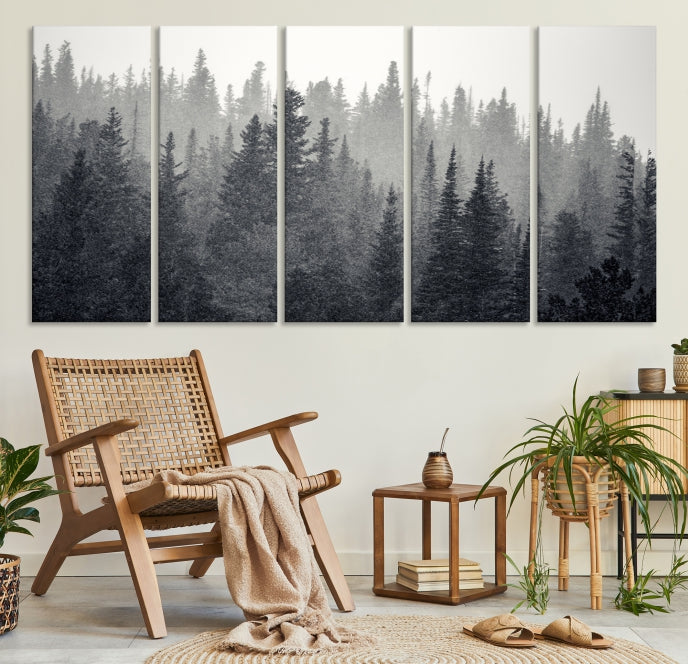 Dark Foggy Forest Misty Landscape Wall Art Canvas Print Framed