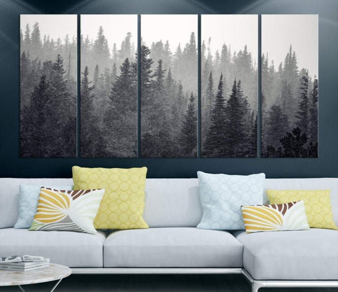 Dark Foggy Forest Misty Landscape Wall Art Canvas Print Framed