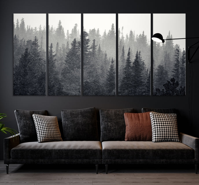 Dark Foggy Forest Misty Landscape Wall Art Canvas Print Framed