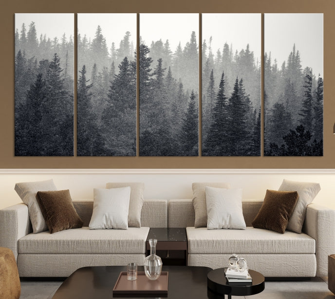 Dark Foggy Forest Misty Landscape Wall Art Canvas Print Framed