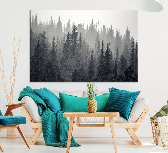 Dark Foggy Forest Misty Landscape Wall Art Canvas Print Framed