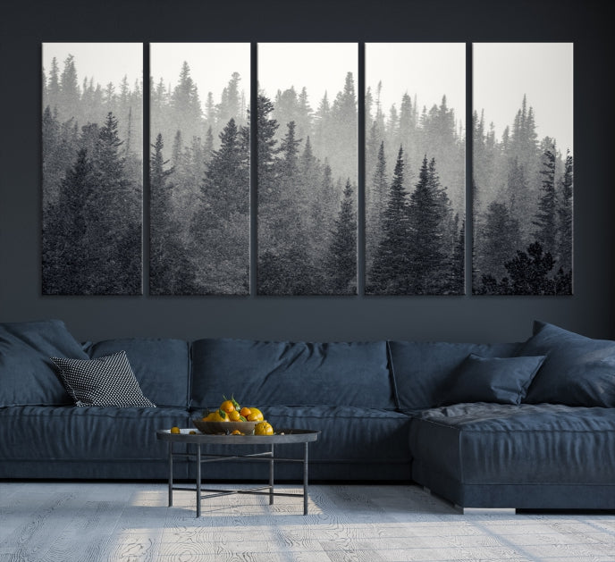 Dark Foggy Forest Misty Landscape Wall Art Canvas Print Framed