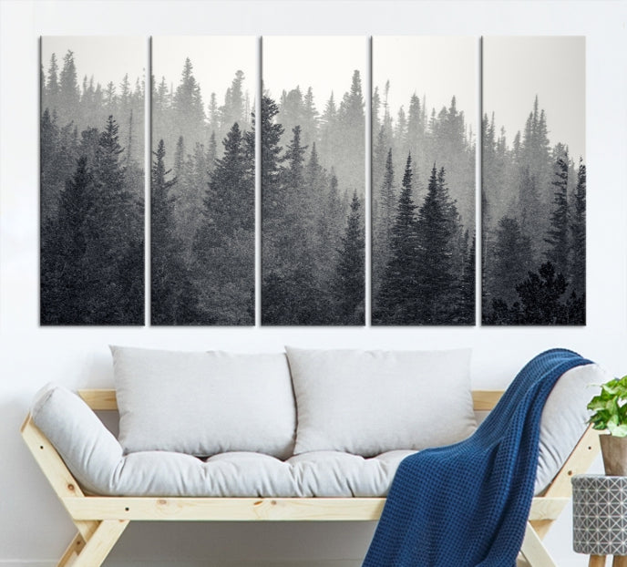 Dark Foggy Forest Misty Landscape Wall Art Canvas Print Framed