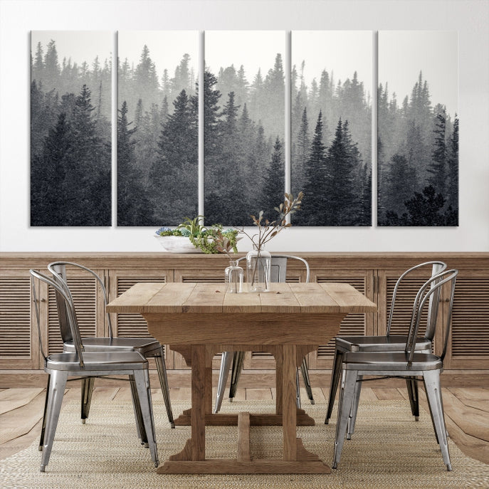 Dark Foggy Forest Misty Landscape Wall Art Canvas Print Framed