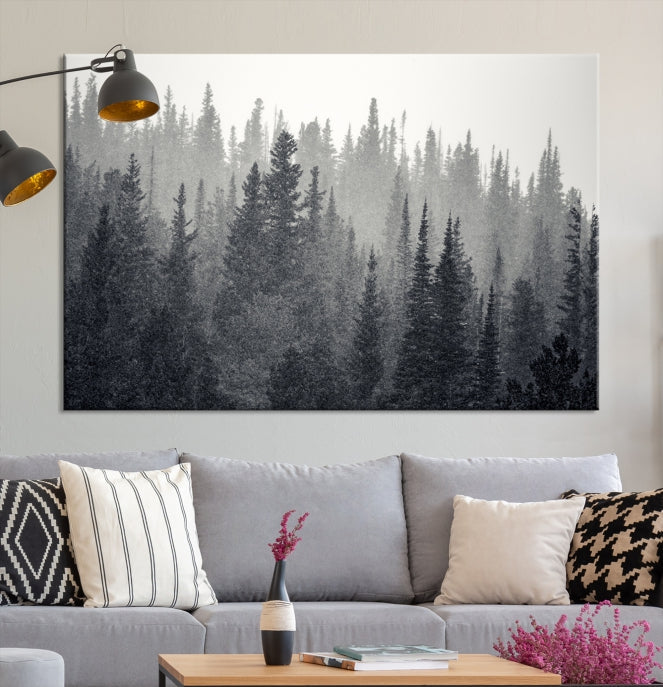 Dark Foggy Forest Misty Landscape Wall Art Canvas Print Framed