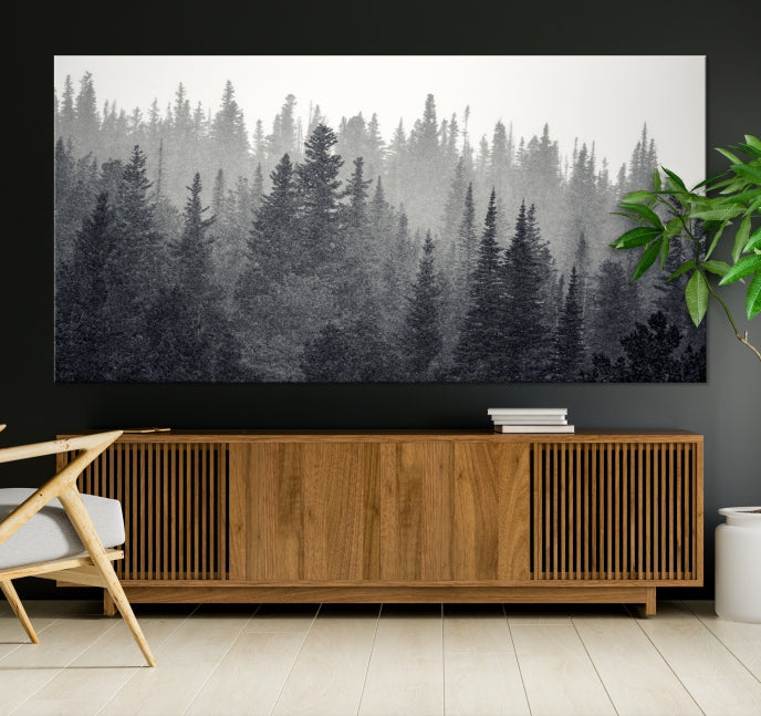 Dark Foggy Forest Misty Landscape Wall Art Canvas Print Framed