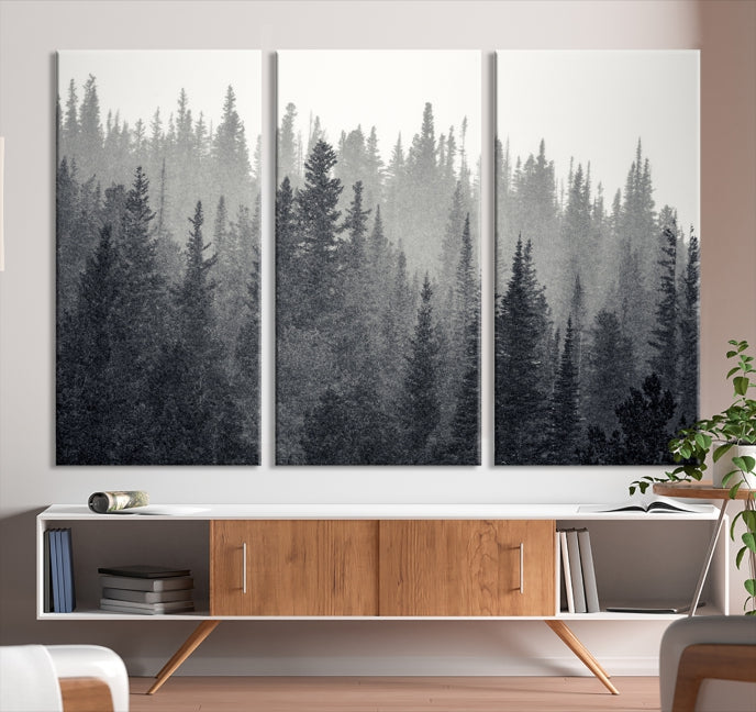 Dark Foggy Forest Misty Landscape Wall Art Canvas Print Framed