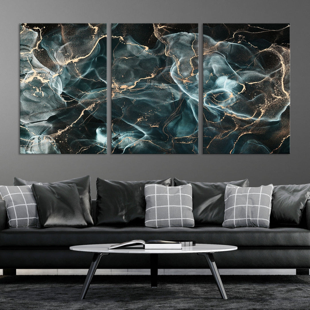 Dark Marble Smoke Effect Abstract Canvas Painting Giclee Wall Art Print