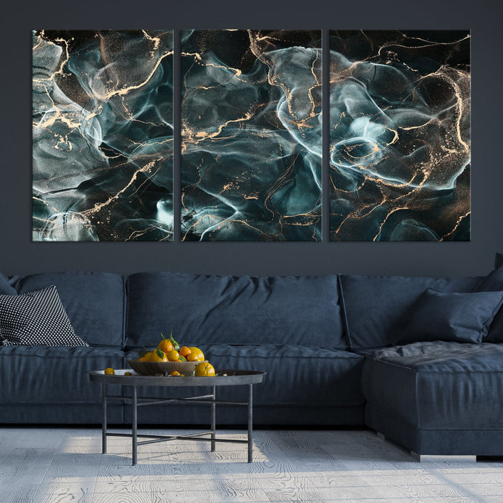 Dark Marble Smoke Effect Abstract Canvas Painting Giclee Wall Art Print