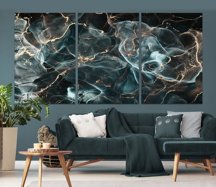 Dark Marble Smoke Effect Abstract Canvas Painting Giclee Wall Art Print