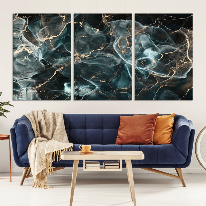 Dark Marble Smoke Effect Abstract Canvas Painting Giclee Wall Art Print