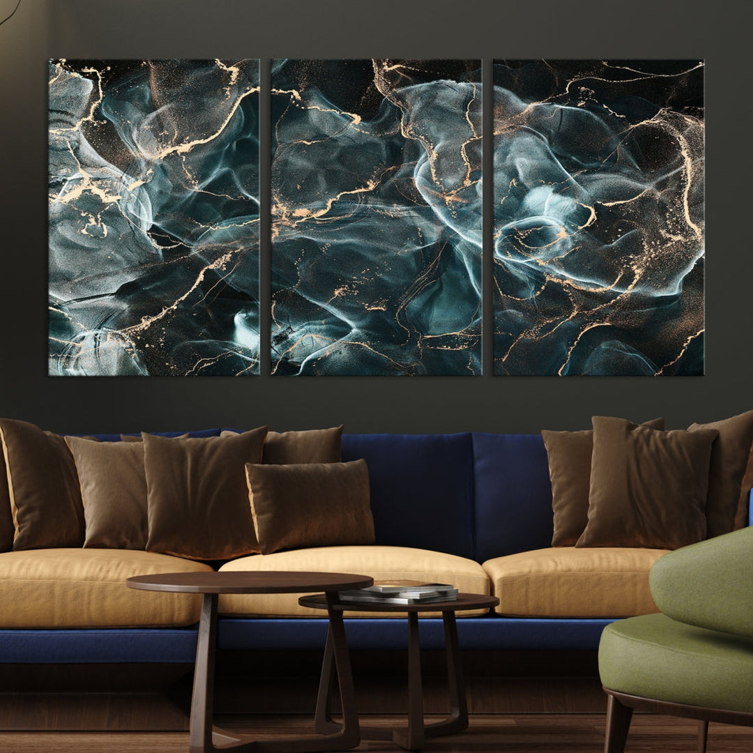 Dark Marble Smoke Effect Abstract Canvas Painting Giclee Wall Art Print