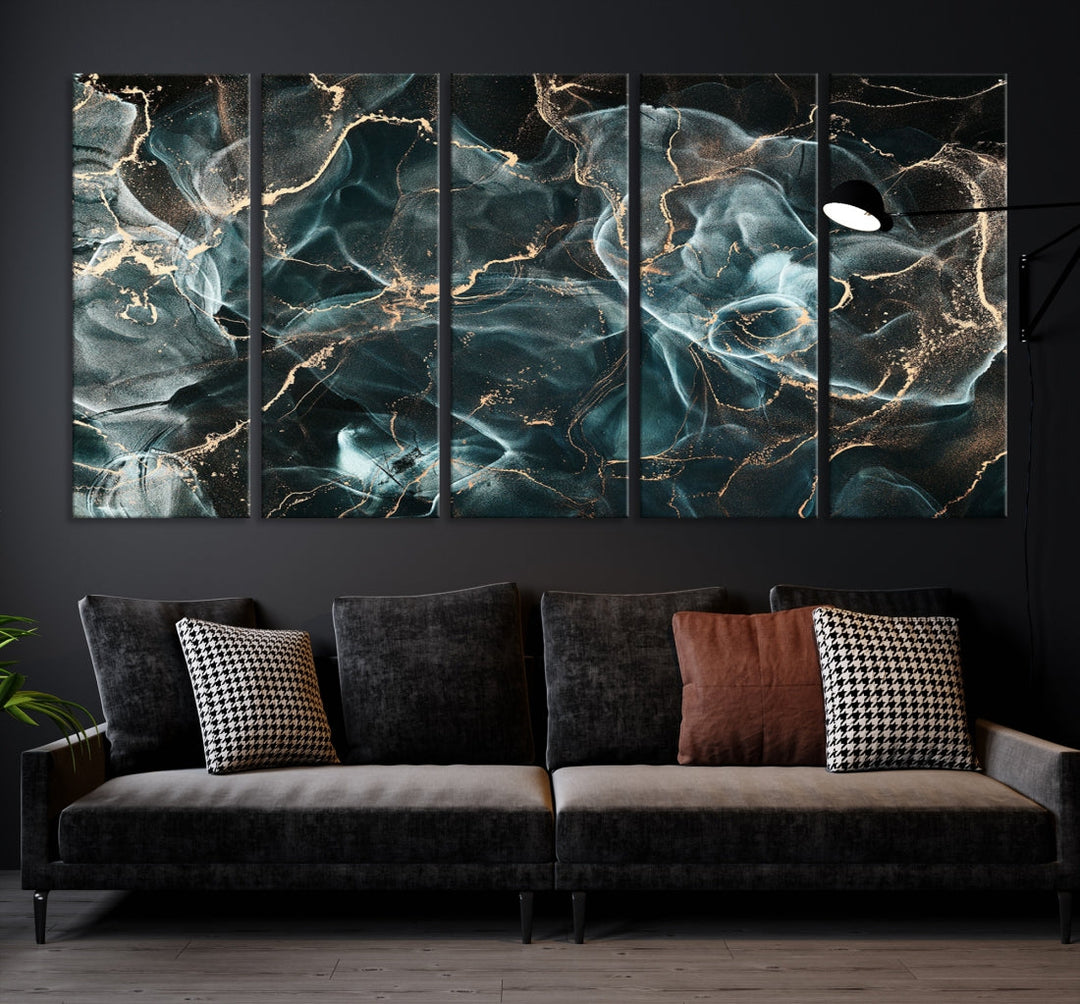 Dark Marble Smoke Effect Abstract Canvas Painting Giclee Wall Art Print