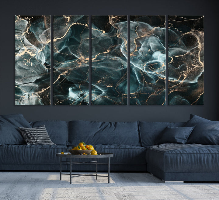 Dark Marble Smoke Effect Abstract Canvas Painting Giclee Wall Art Print