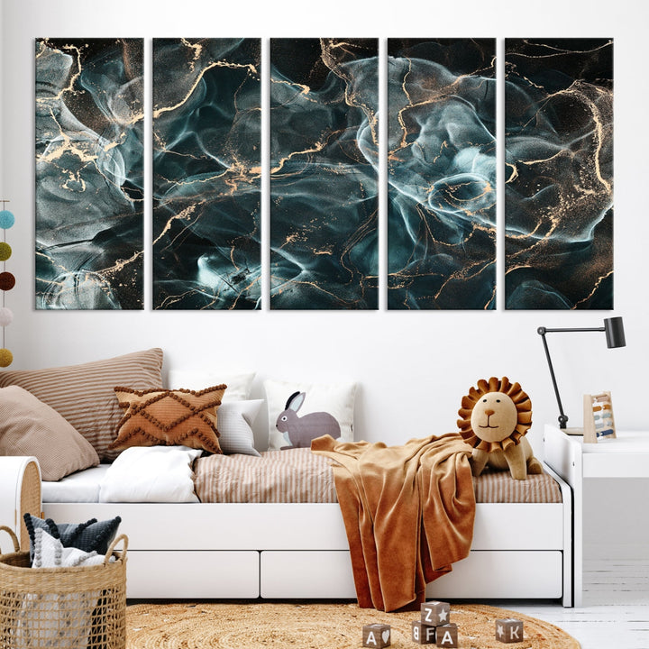 Dark Marble Smoke Effect Abstract Canvas Painting Giclee Wall Art Print