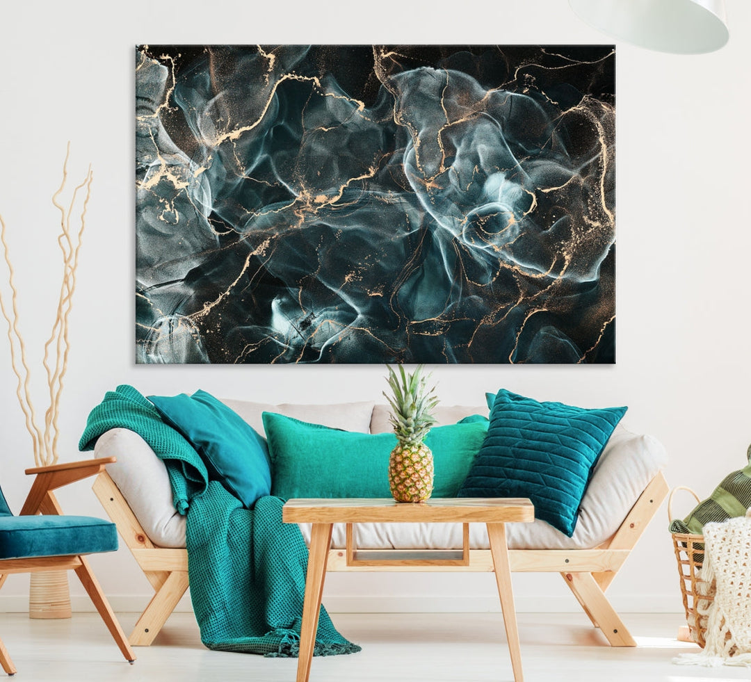 Dark Marble Smoke Effect Abstract Canvas Painting Giclee Wall Art Print