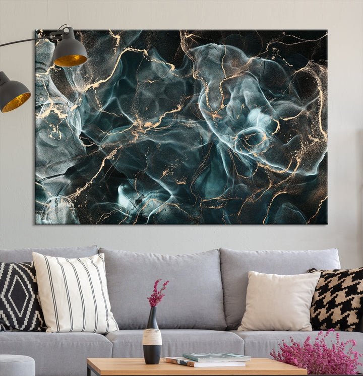 Dark Marble Smoke Effect Abstract Canvas Painting Giclee Wall Art Print