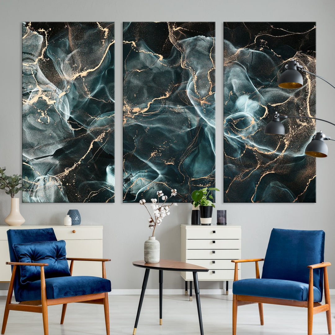 Dark Marble Smoke Effect Abstract Canvas Painting Giclee Wall Art Print