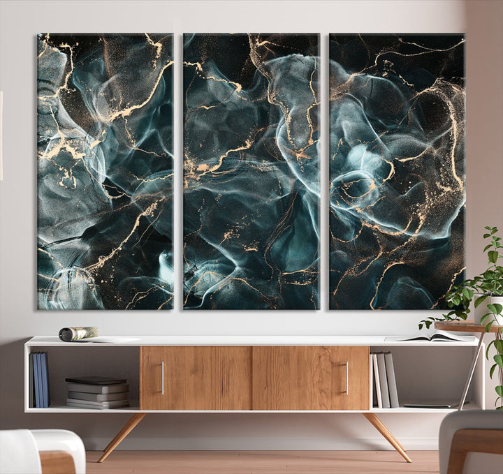 Dark Marble Smoke Effect Abstract Canvas Painting Giclee Wall Art Print