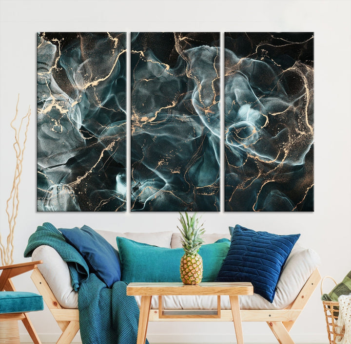 Dark Marble Smoke Effect Abstract Canvas Painting Giclee Wall Art Print