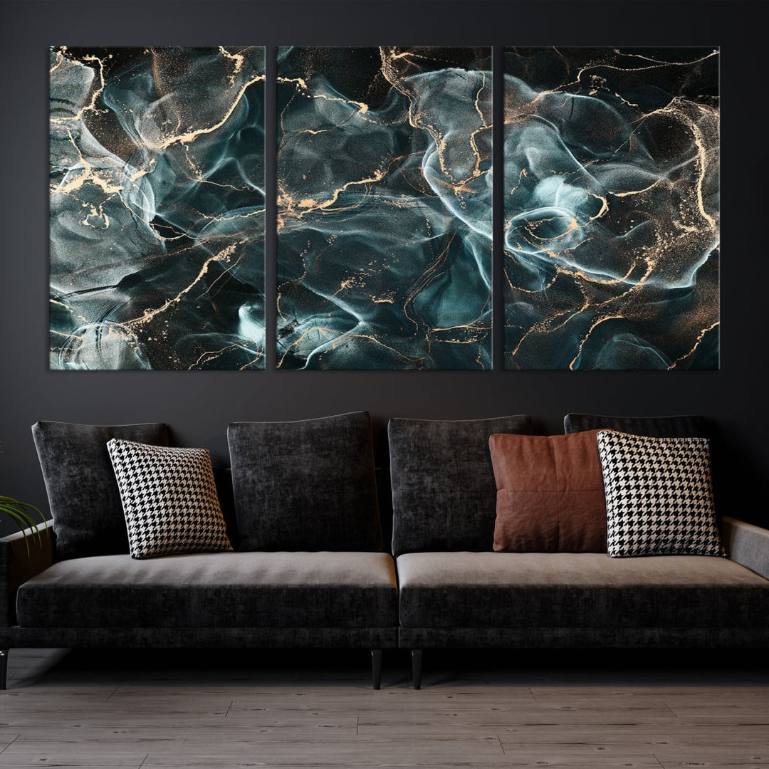 Dark Marble Smoke Effect Abstract Canvas Painting Giclee Wall Art Print