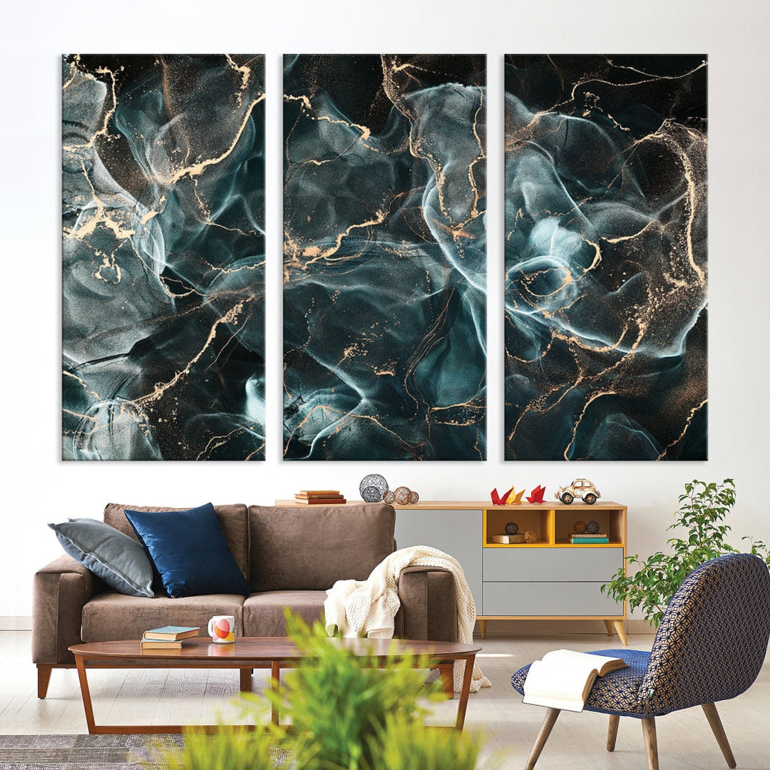 Dark Marble Smoke Effect Abstract Canvas Painting Giclee Wall Art Print