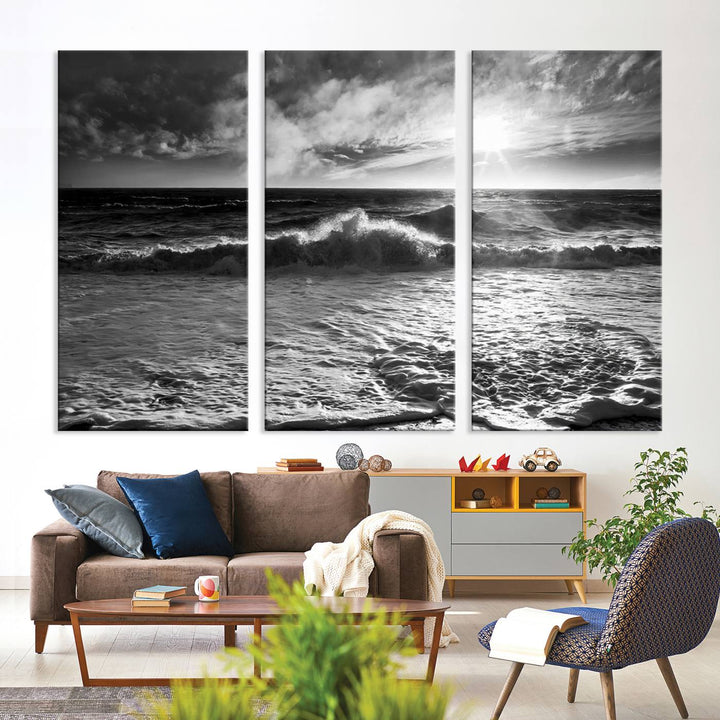 Dark Ocean Wave on Beach Wall Art Canvas Print