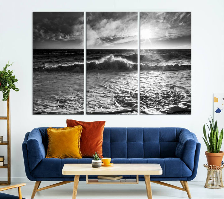 Dark Ocean Wave on Beach Wall Art Canvas Print