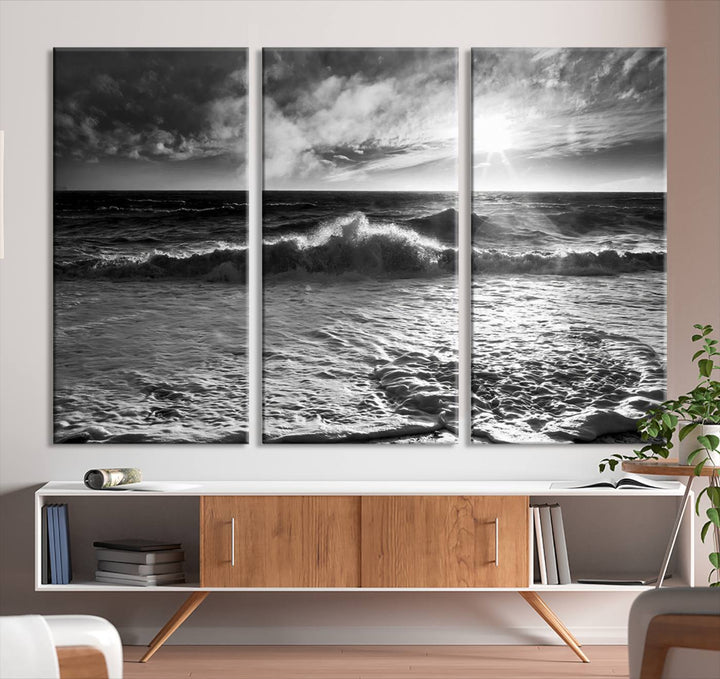 Dark Ocean Wave on Beach Wall Art Canvas Print