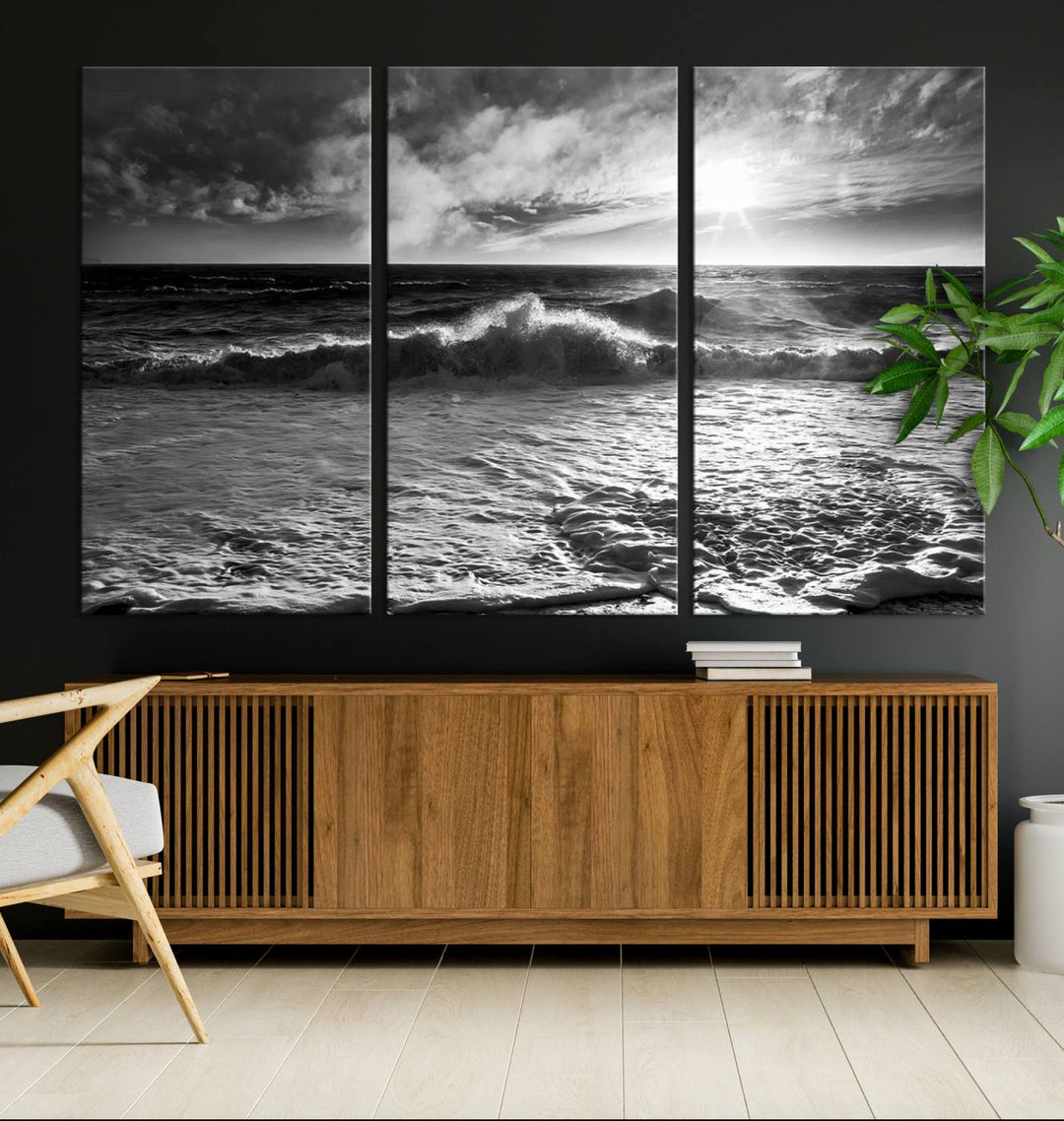 Dark Ocean Wave on Beach Wall Art Canvas Print