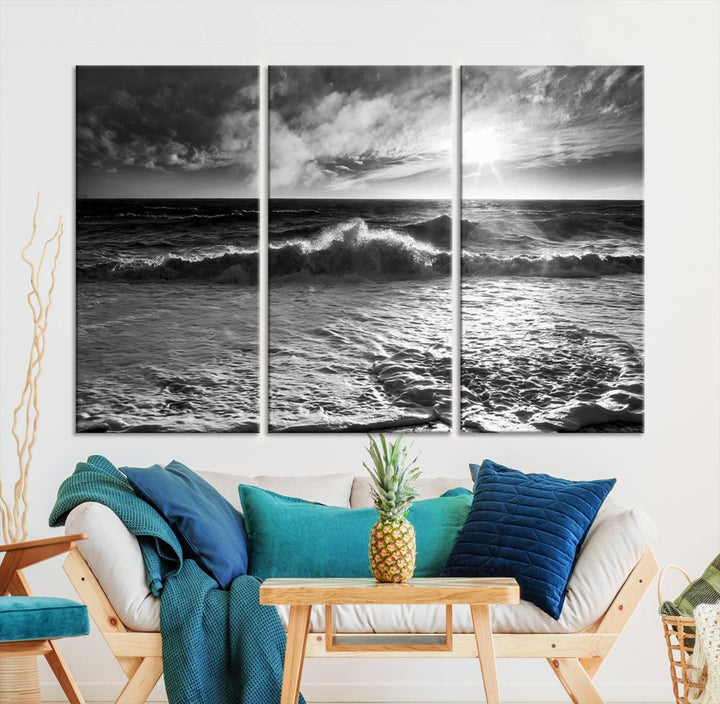 Dark Ocean Wave on Beach Wall Art Canvas Print