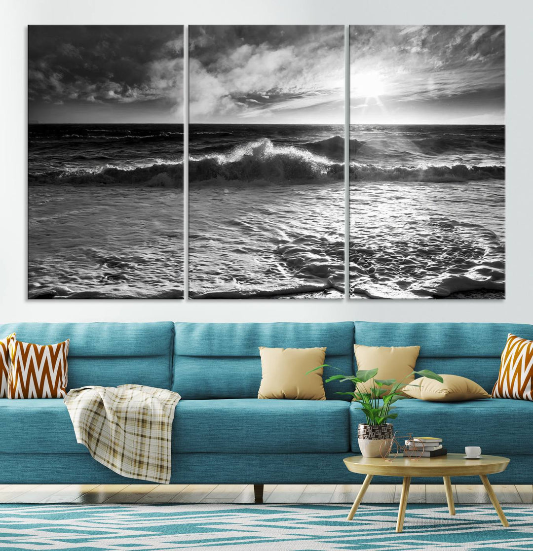 Dark Ocean Wave on Beach Wall Art Canvas Print