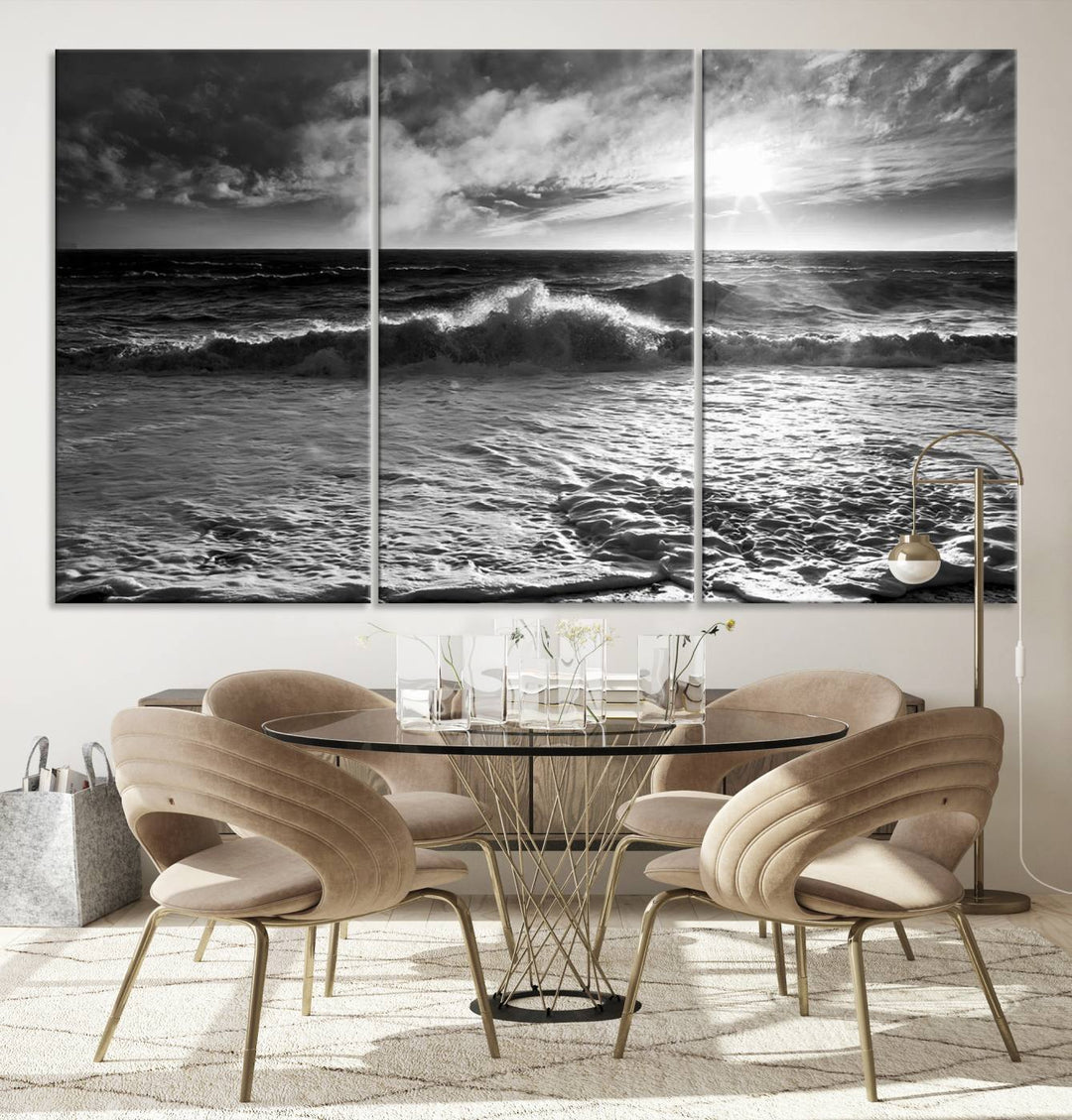 Dark Ocean Wave on Beach Wall Art Canvas Print