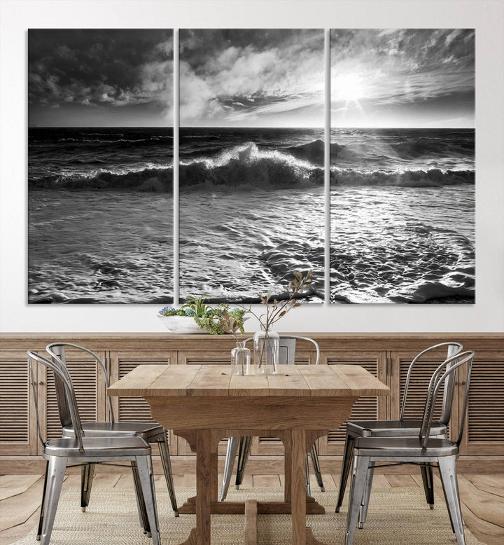 Dark Ocean Wave on Beach Wall Art Canvas Print