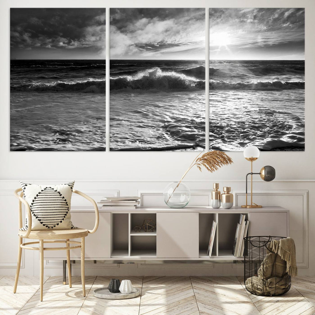 Dark Ocean Wave on Beach Wall Art Canvas Print