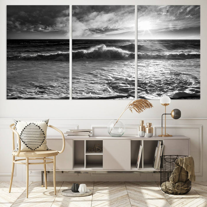 Dark Ocean Wave on Beach Wall Art Canvas Print