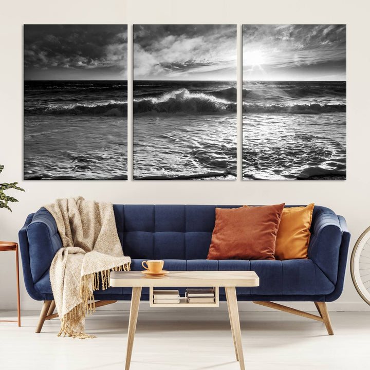 Dark Ocean Wave on Beach Wall Art Canvas Print