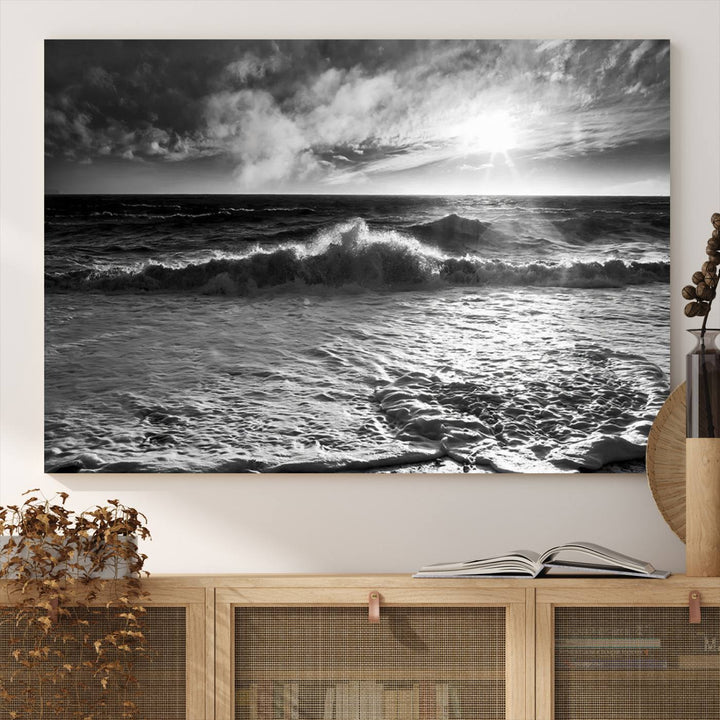 Dark Ocean Wave on Beach Wall Art Canvas Print