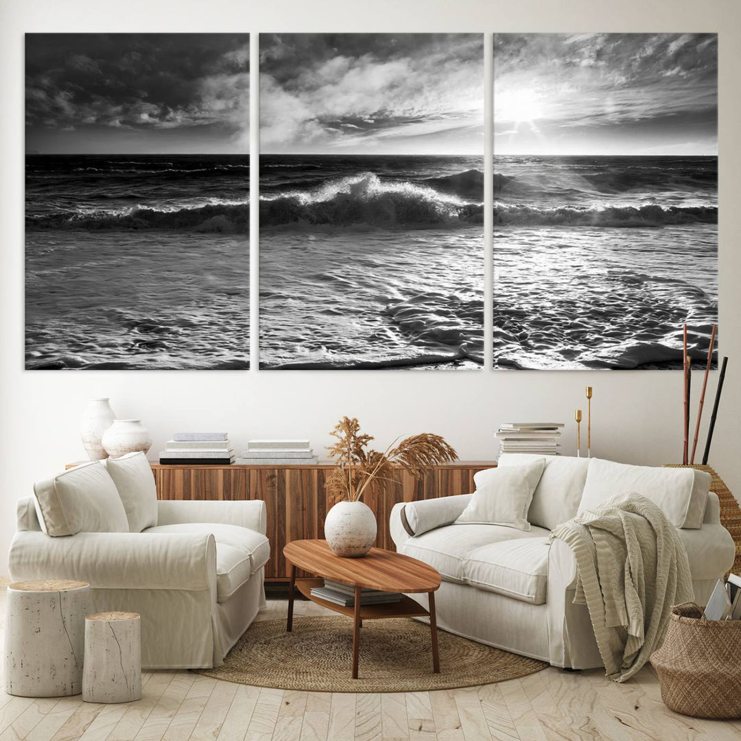 Dark Ocean Wave on Beach Wall Art Canvas Print